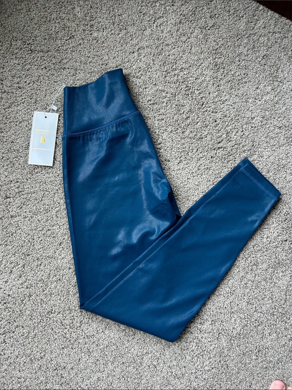 BuffBunny Teal Leggings High-Waist Shiny Finish NWT